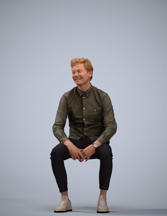 realistic 3D man casual sitting, scanned archviz people for Blender and 3ds Max