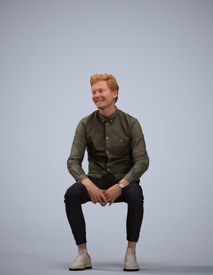realistic 3D man casual sitting, scanned archviz people for Blender and 3ds Max
