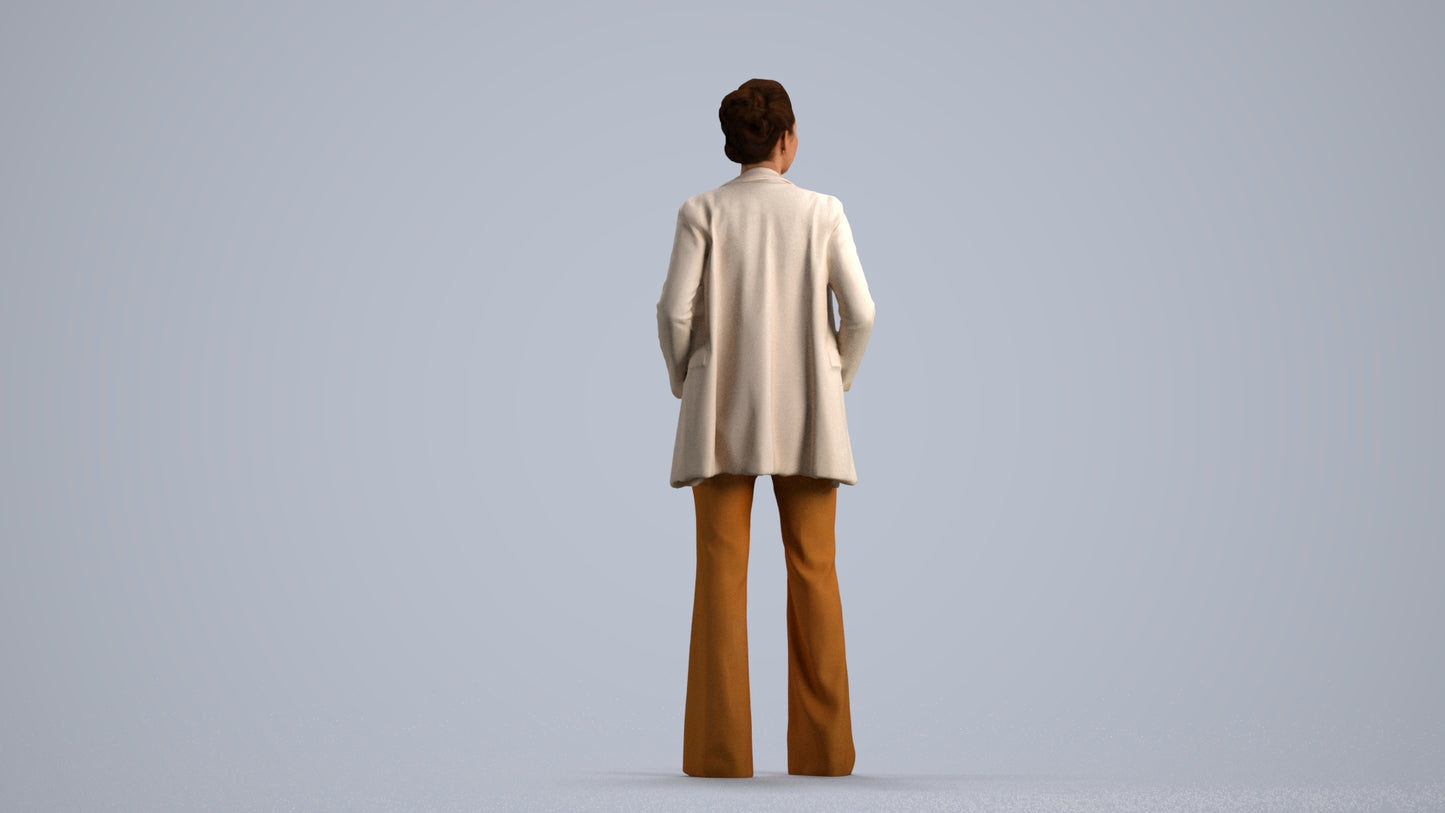 3D people model woman business standing, scanned human for 3ds Max rendering, front view render