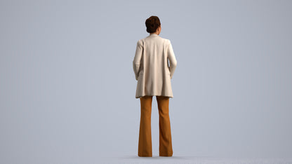 3D people model woman business standing, scanned human for 3ds Max rendering, front view render