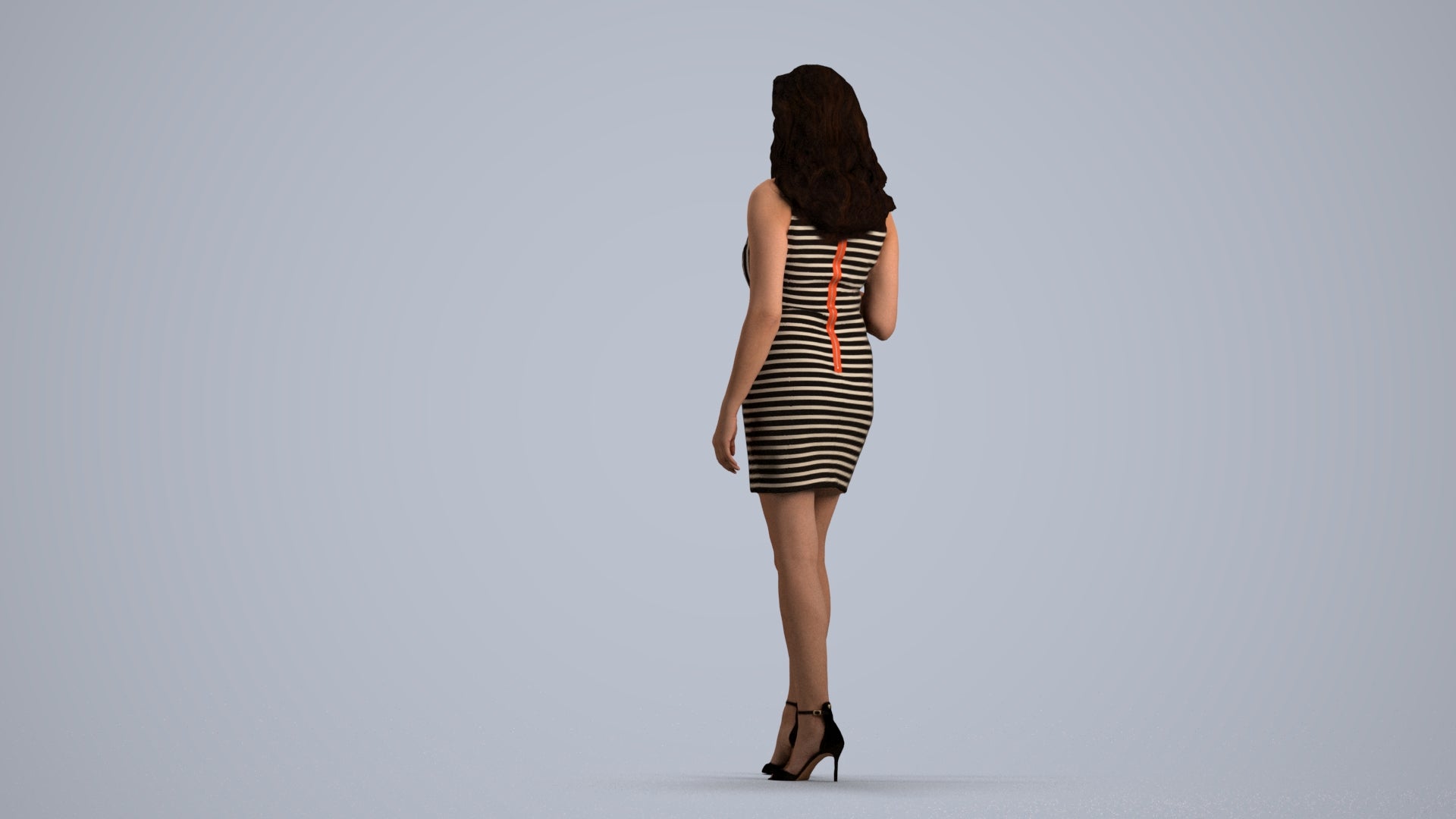 realistic 3D human woman casual walking, archviz people FBX OBJ for Blender, front view render