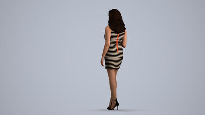 realistic 3D human woman casual walking, archviz people FBX OBJ for Blender, front view render