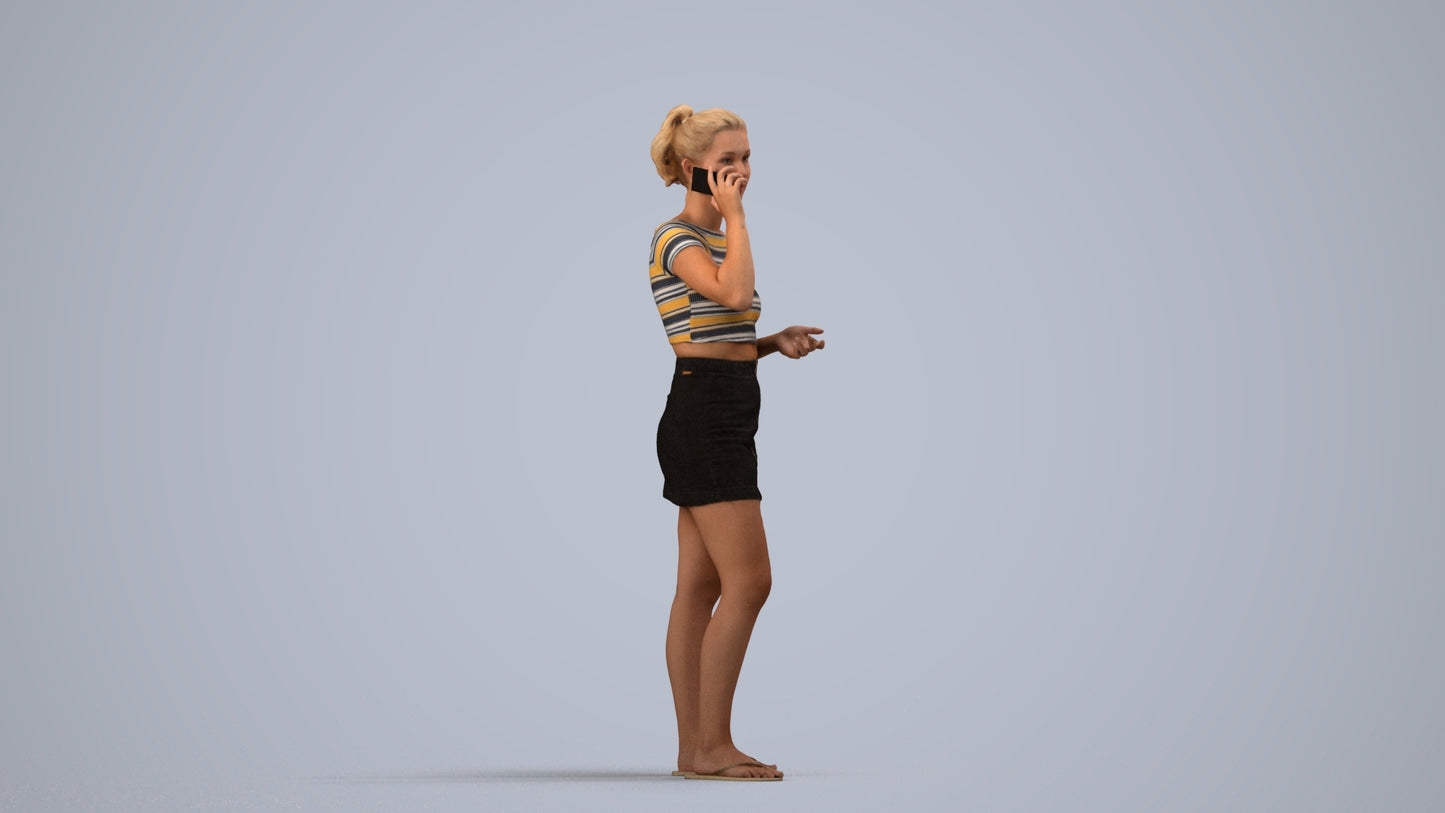 realistic 3D woman casual standing, scanned archviz people for Blender and 3ds Max, side view render
