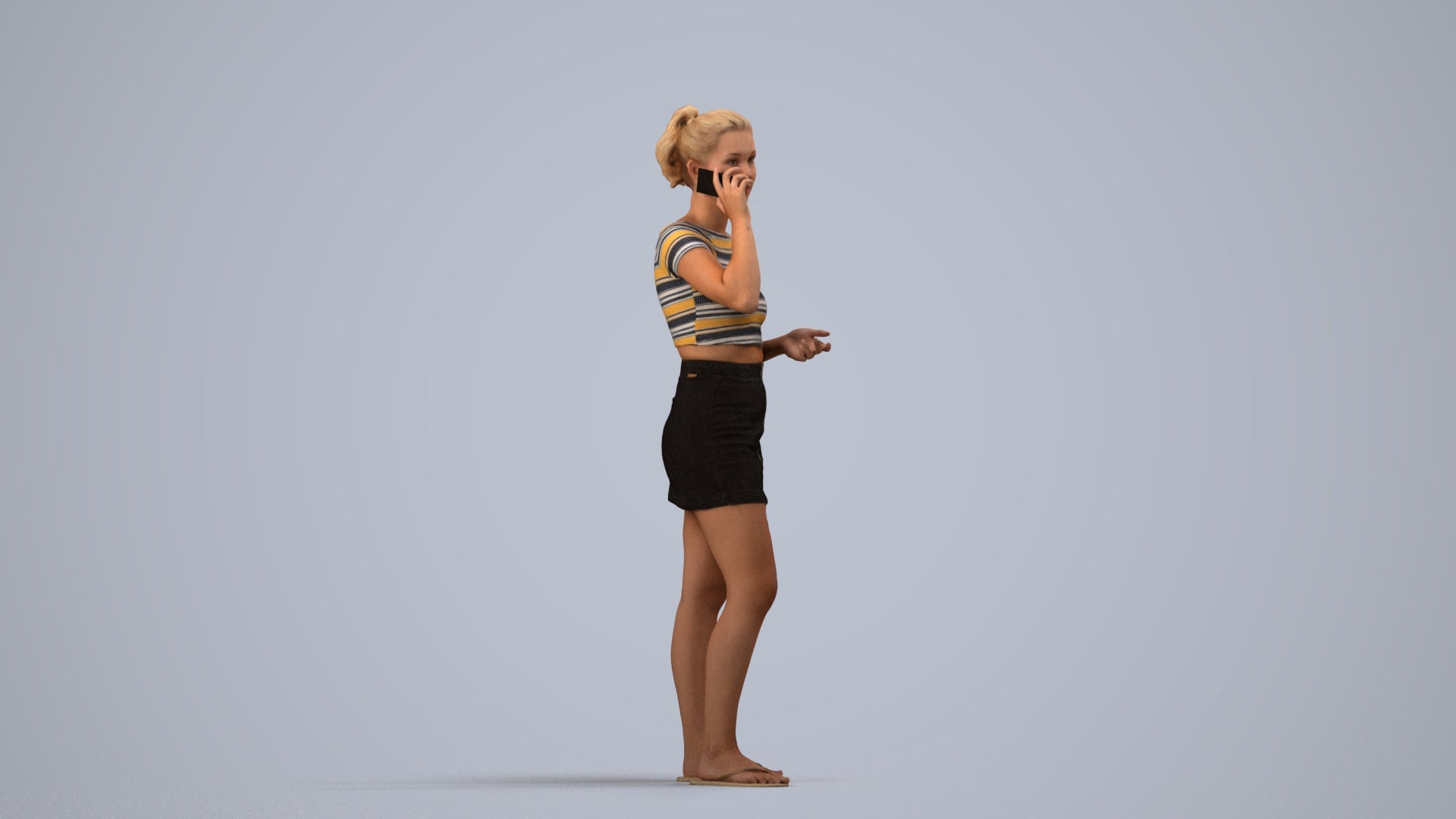 realistic 3D woman casual standing, scanned archviz people for Blender and 3ds Max, side view render