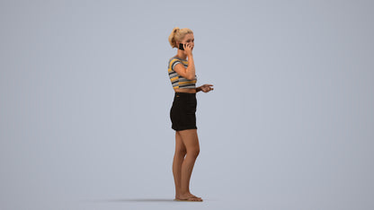 realistic 3D woman casual standing, scanned archviz people for Blender and 3ds Max, side view render
