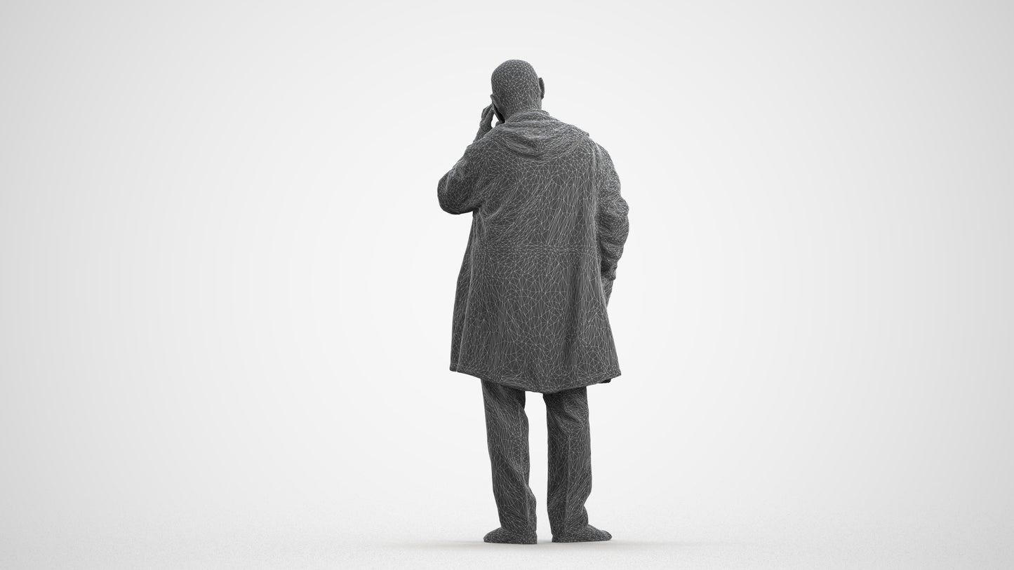realistic 3D people senior man business standing, render-ready for V-Ray and Corona, FBX OBJ, wireframe front view