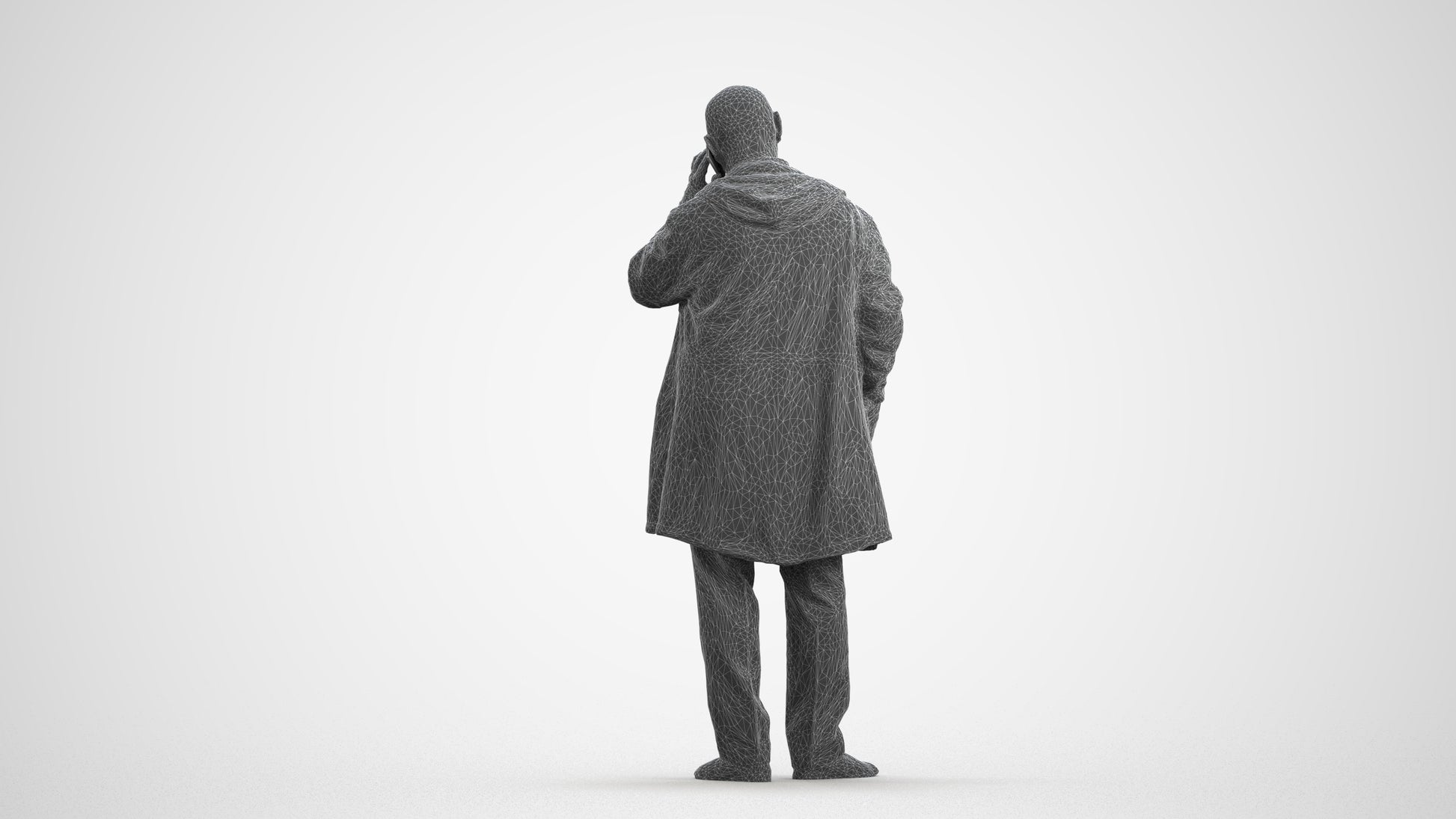 realistic 3D people senior man business standing, render-ready for V-Ray and Corona, FBX OBJ, wireframe front view