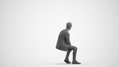 3D people model man casual sitting, scanned human for 3ds Max rendering, wireframe front view