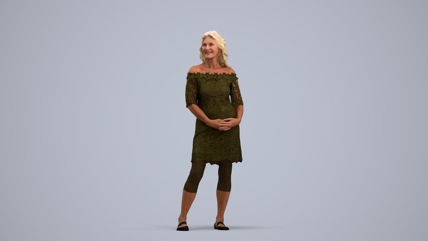 photogrammetry 3D senior woman casual standing, realistic human model archviz FBX, standing pose render