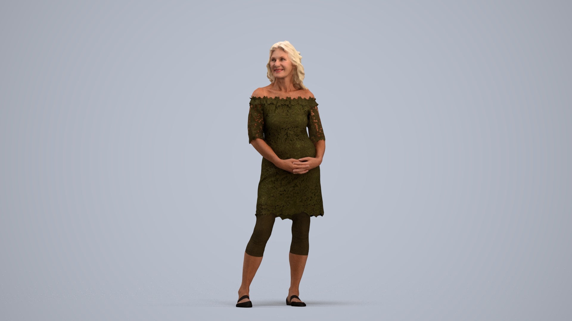 photogrammetry 3D senior woman casual standing, realistic human model archviz FBX, standing pose render