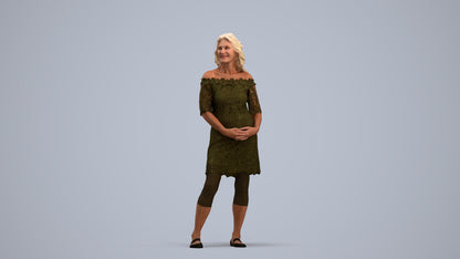 photogrammetry 3D senior woman casual standing, realistic human model archviz FBX, standing pose render