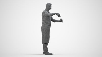 3D scanned man hospitality, photorealistic archviz people for Enscape and SketchUp, wireframe side view
