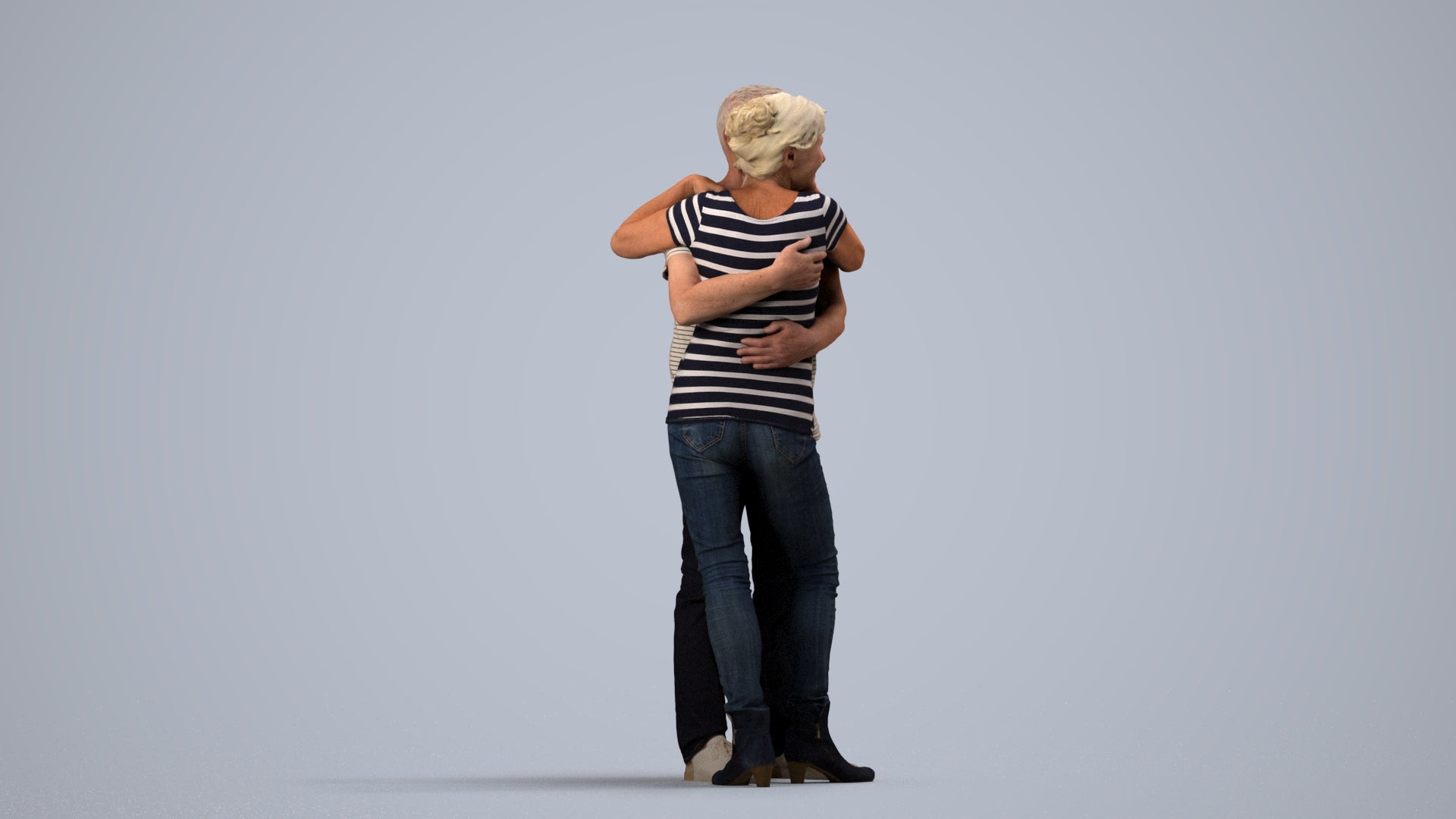 scanned 3D senior woman casual couple, photogrammetry people for Enscape and V-Ray, side view render
