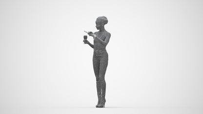 realistic 3D woman casual standing, scanned archviz people for Blender and 3ds Max, wireframe back view