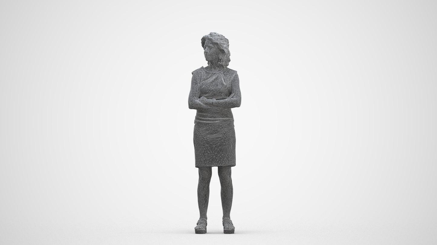 scanned 3D woman business standing, photogrammetry people for Enscape and V-Ray, three-quarter front view render