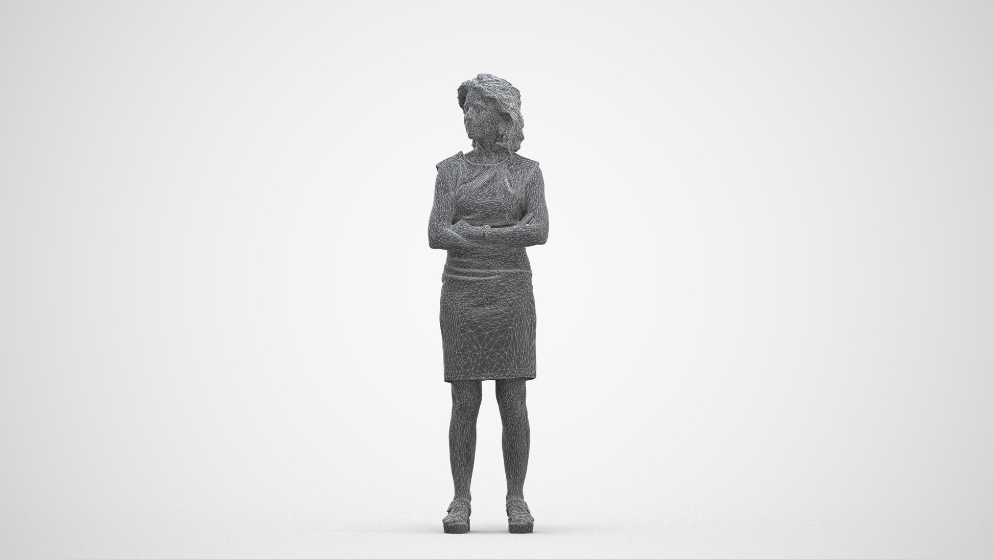 scanned 3D woman business standing, photogrammetry people for Enscape and V-Ray, three-quarter front view render