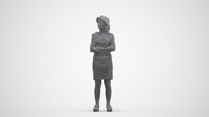 scanned 3D woman business standing, photogrammetry people for Enscape and V-Ray, three-quarter front view render