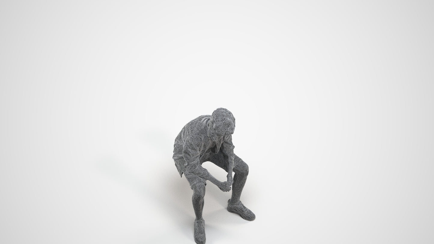 3D human model boy casual kids, photogrammetry scanned person for archviz, wireframe three-quarter view