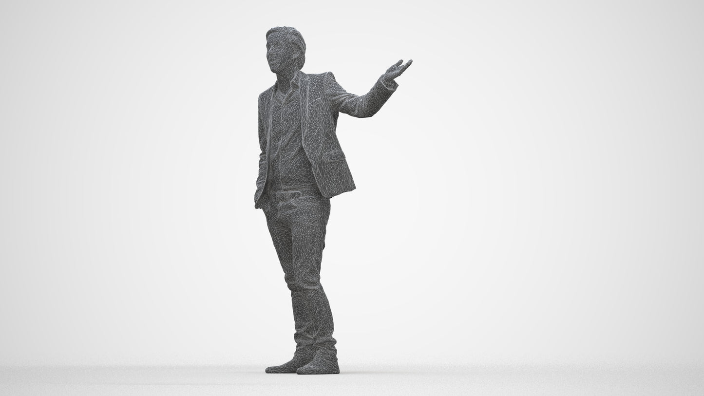 photogrammetry 3D man business, realistic human model archviz FBX, wireframe back view