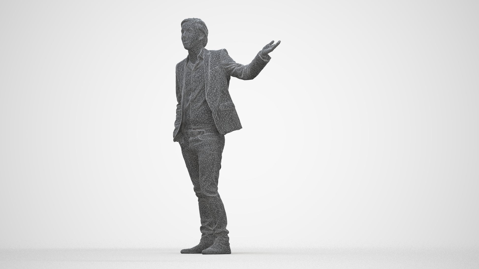 photogrammetry 3D man business, realistic human model archviz FBX, wireframe back view