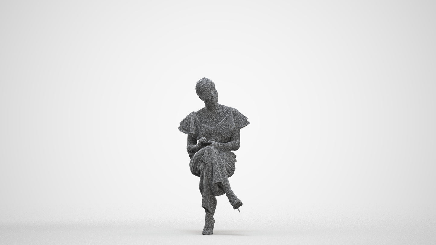 realistic 3D woman business sitting, scanned archviz people for Blender and 3ds Max, three-quarter front view render