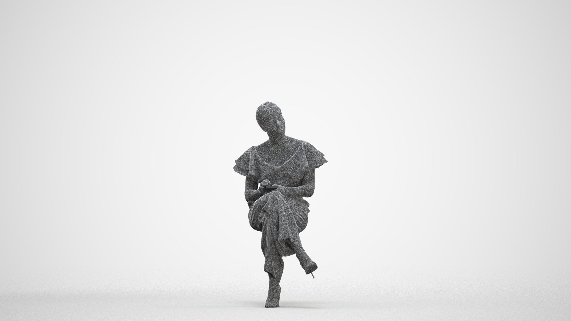 realistic 3D woman business sitting, scanned archviz people for Blender and 3ds Max, three-quarter front view render