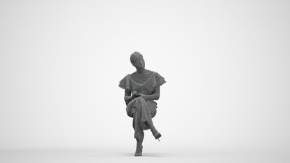 realistic 3D woman business sitting, scanned archviz people for Blender and 3ds Max, three-quarter front view render
