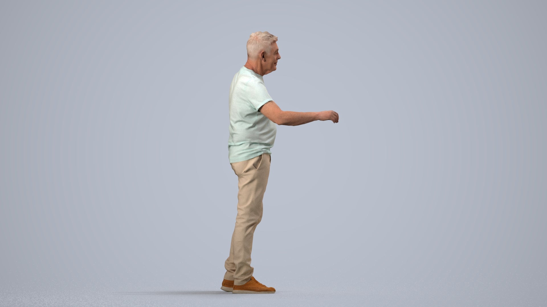 realistic 3D human senior man casual door, archviz people FBX OBJ for Blender, side view render