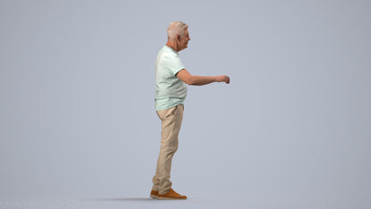 realistic 3D human senior man casual door, archviz people FBX OBJ for Blender, side view render