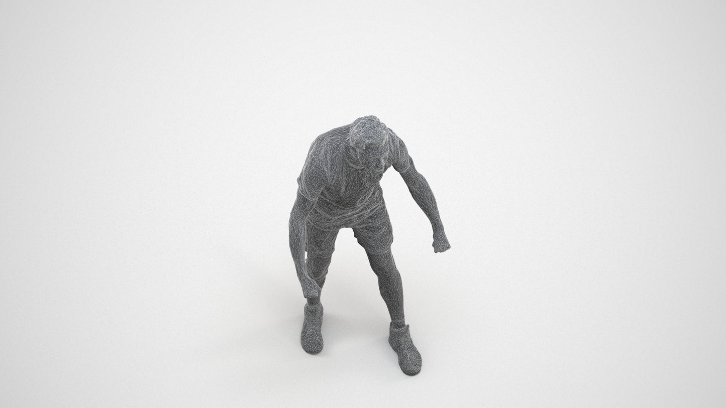 3D people model man sport, scanned human for 3ds Max rendering, wireframe three-quarter view