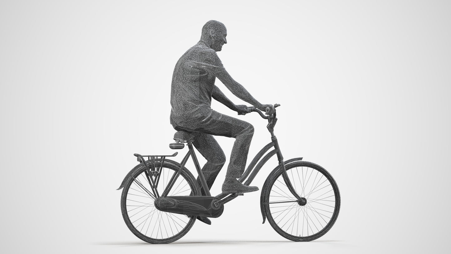 photogrammetry 3D senior man casual cycling, realistic human model archviz FBX, wireframe side view