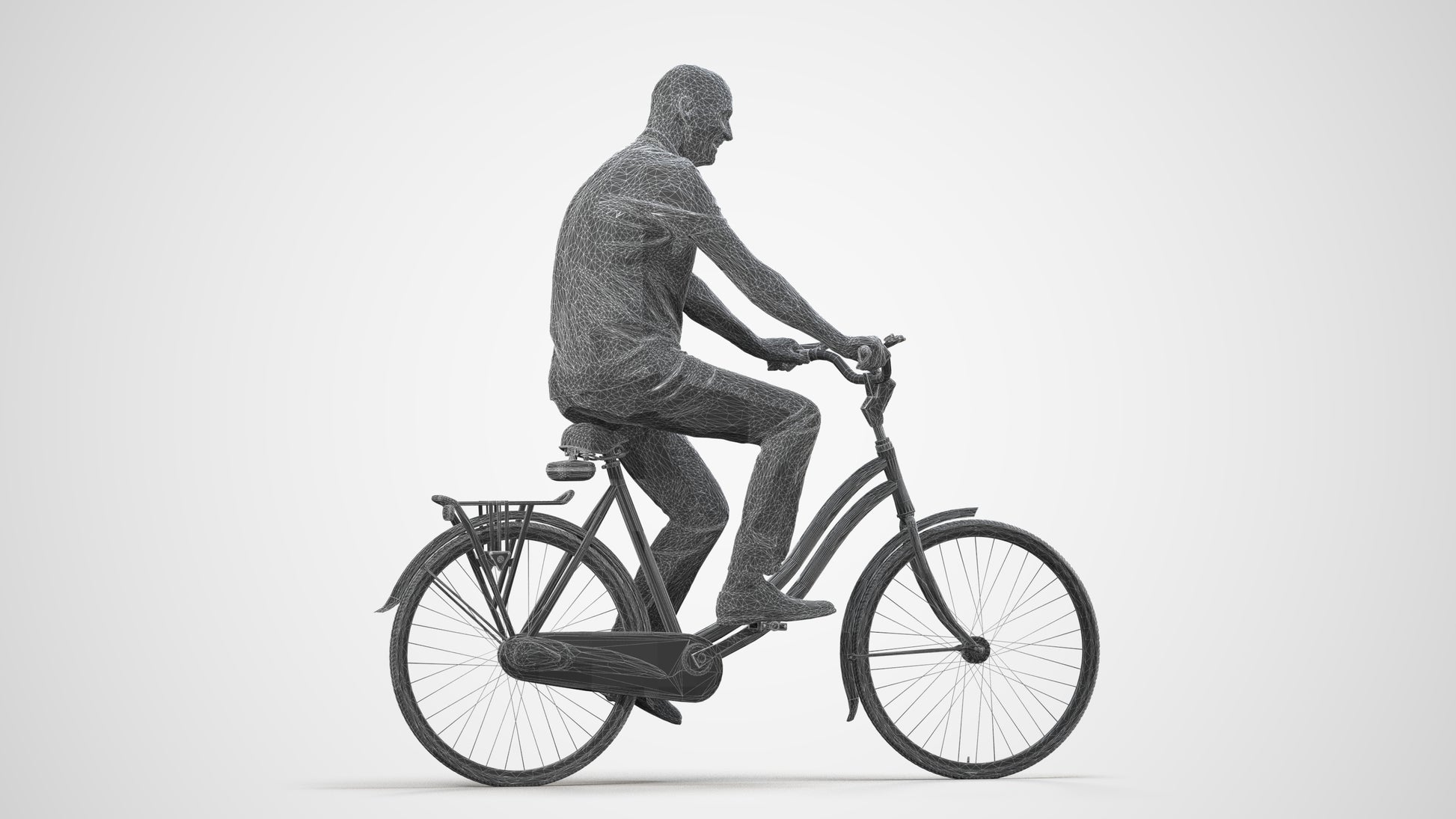 photogrammetry 3D senior man casual cycling, realistic human model archviz FBX, wireframe side view