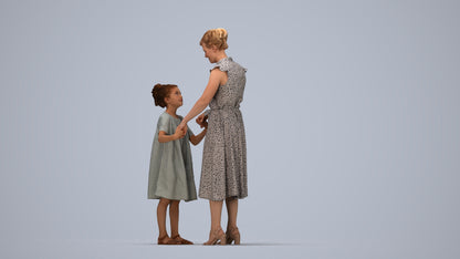 realistic 3D girl casual kids, scanned archviz people for Blender and 3ds Max, top-down view render