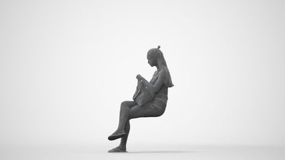 photogrammetry 3D girl casual sitting, realistic human model archviz FBX, square thumbnail