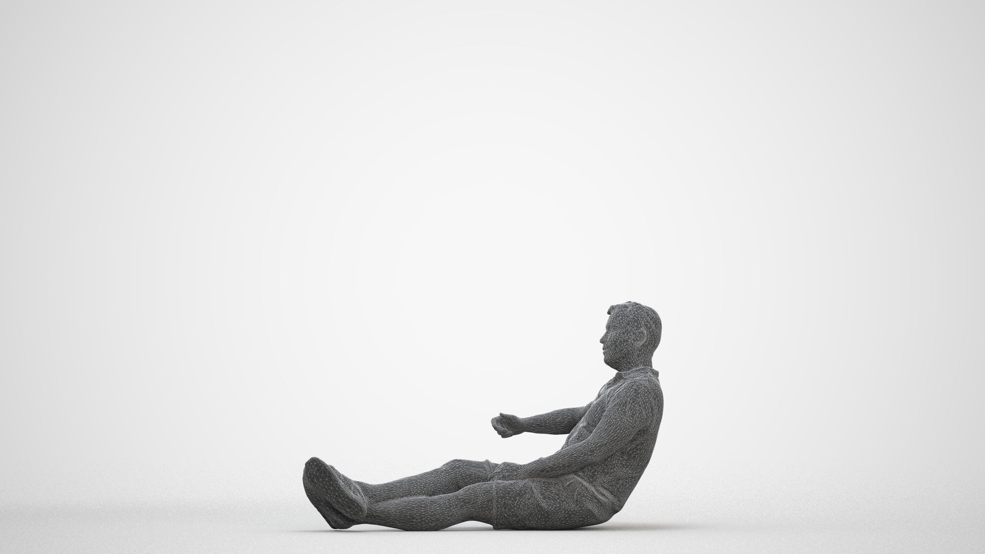 3D people model man casual sitting, scanned human for 3ds Max rendering, three-quarter front view render