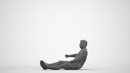 3D people model man casual sitting, scanned human for 3ds Max rendering, three-quarter front view render