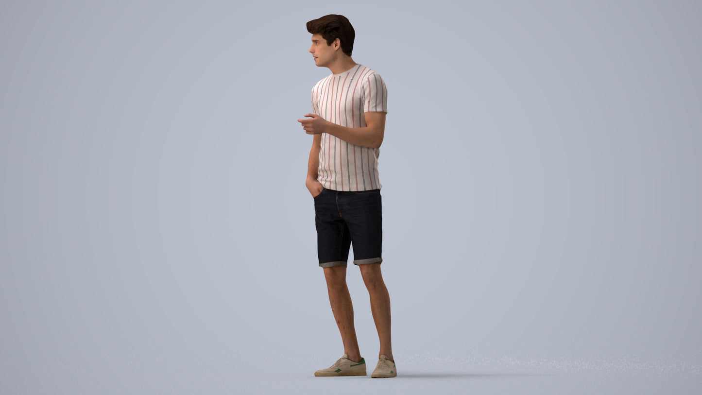 realistic 3D man casual standing, scanned archviz people for Blender and 3ds Max, three-quarter view render