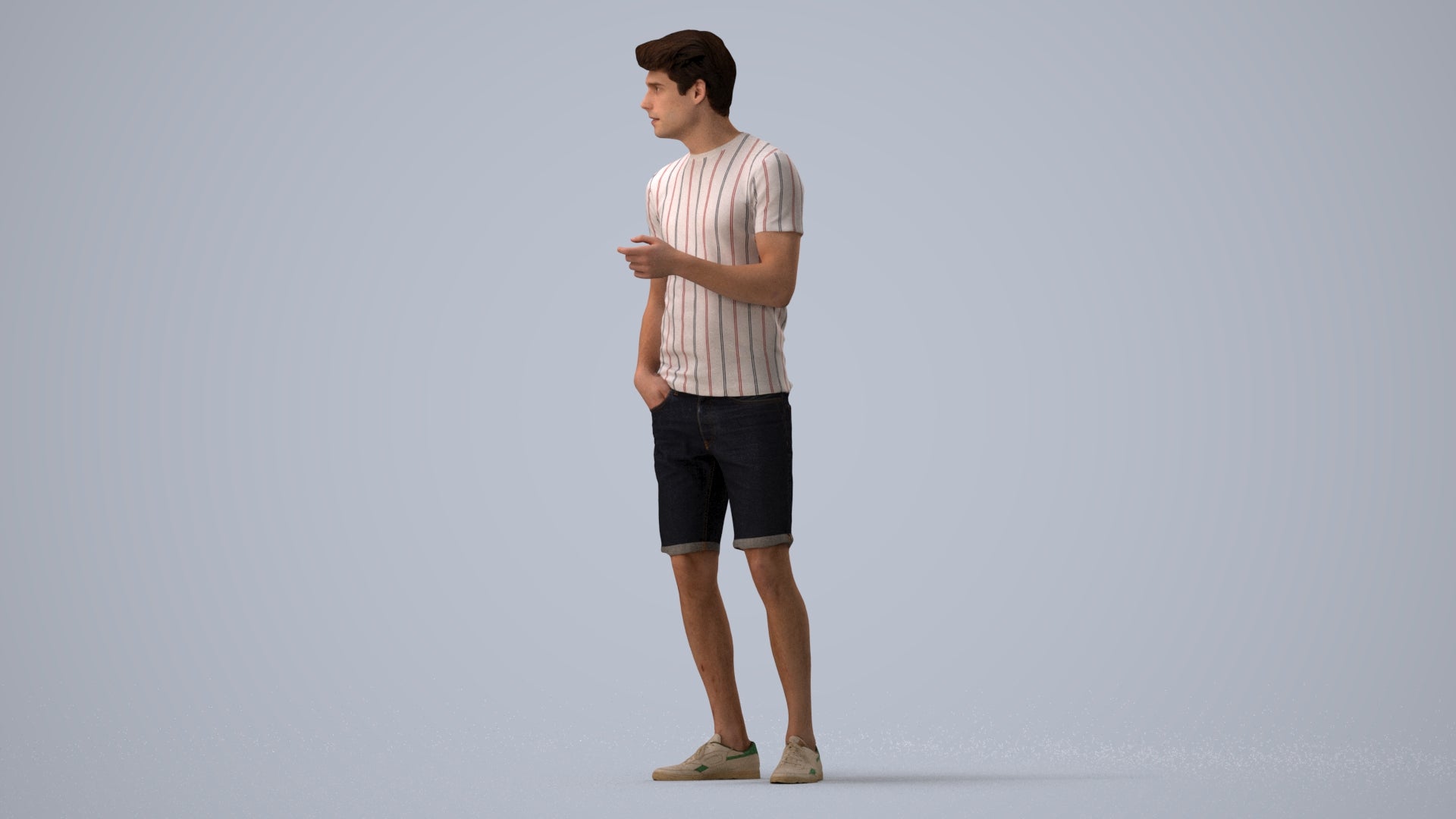 realistic 3D man casual standing, scanned archviz people for Blender and 3ds Max, three-quarter view render