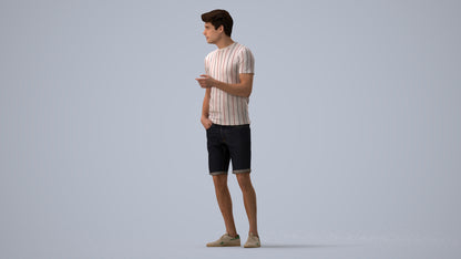 realistic 3D man casual standing, scanned archviz people for Blender and 3ds Max, three-quarter view render