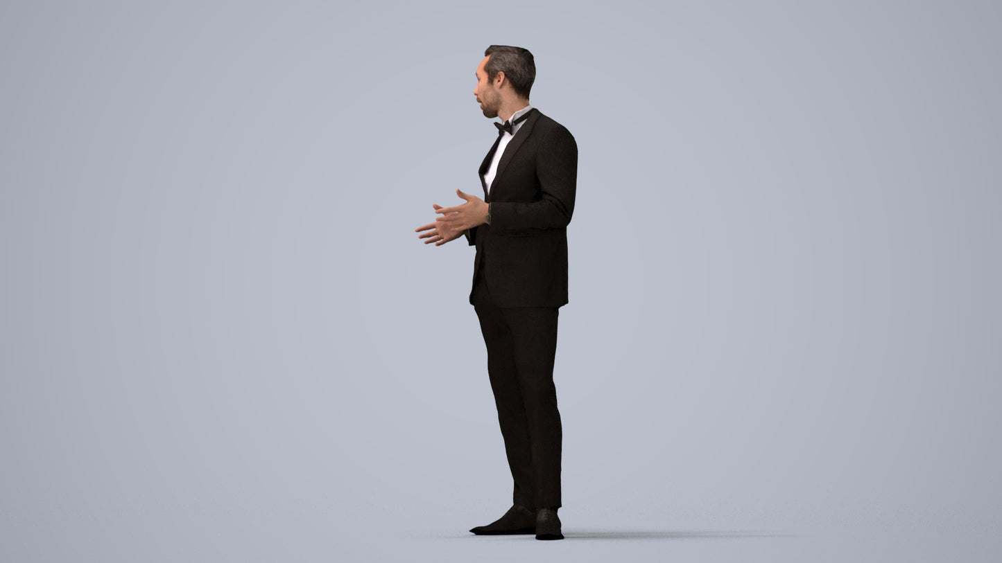 3D people model man formal formalaffairs, scanned human for 3ds Max rendering, three-quarter view render