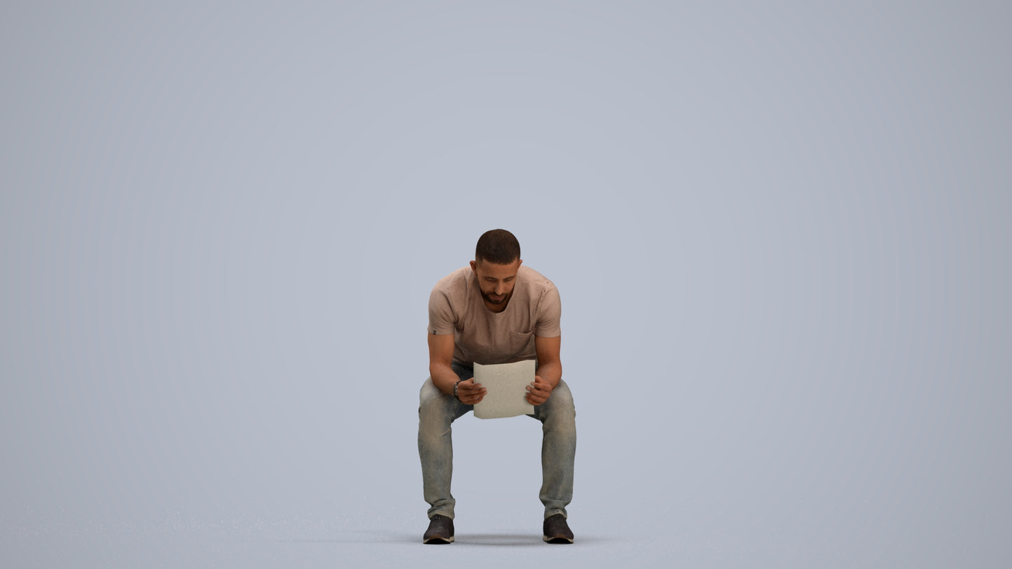 realistic 3D human man casual sitting, archviz people FBX OBJ for Blender, standing pose render