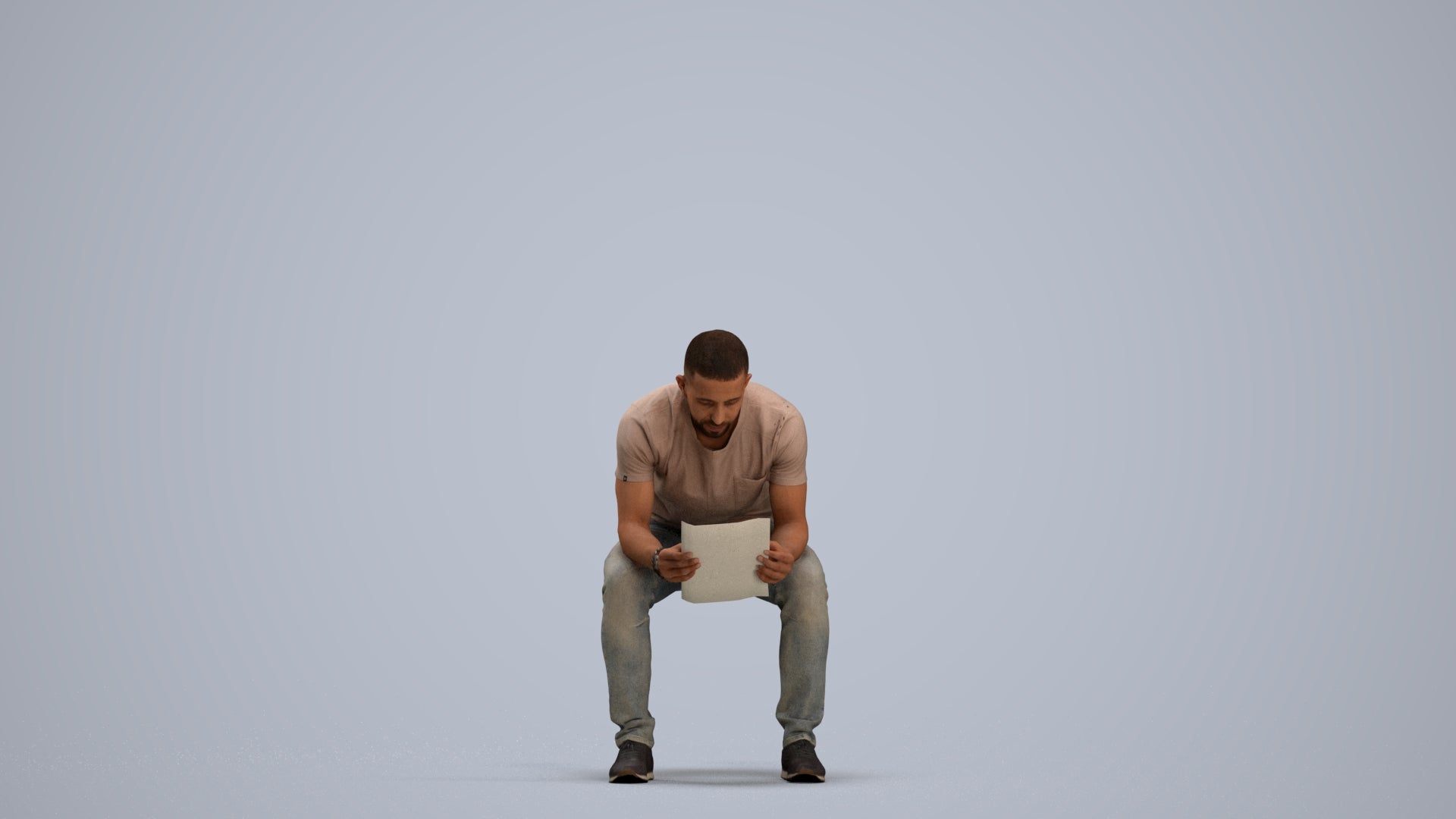 realistic 3D human man casual sitting, archviz people FBX OBJ for Blender, standing pose render