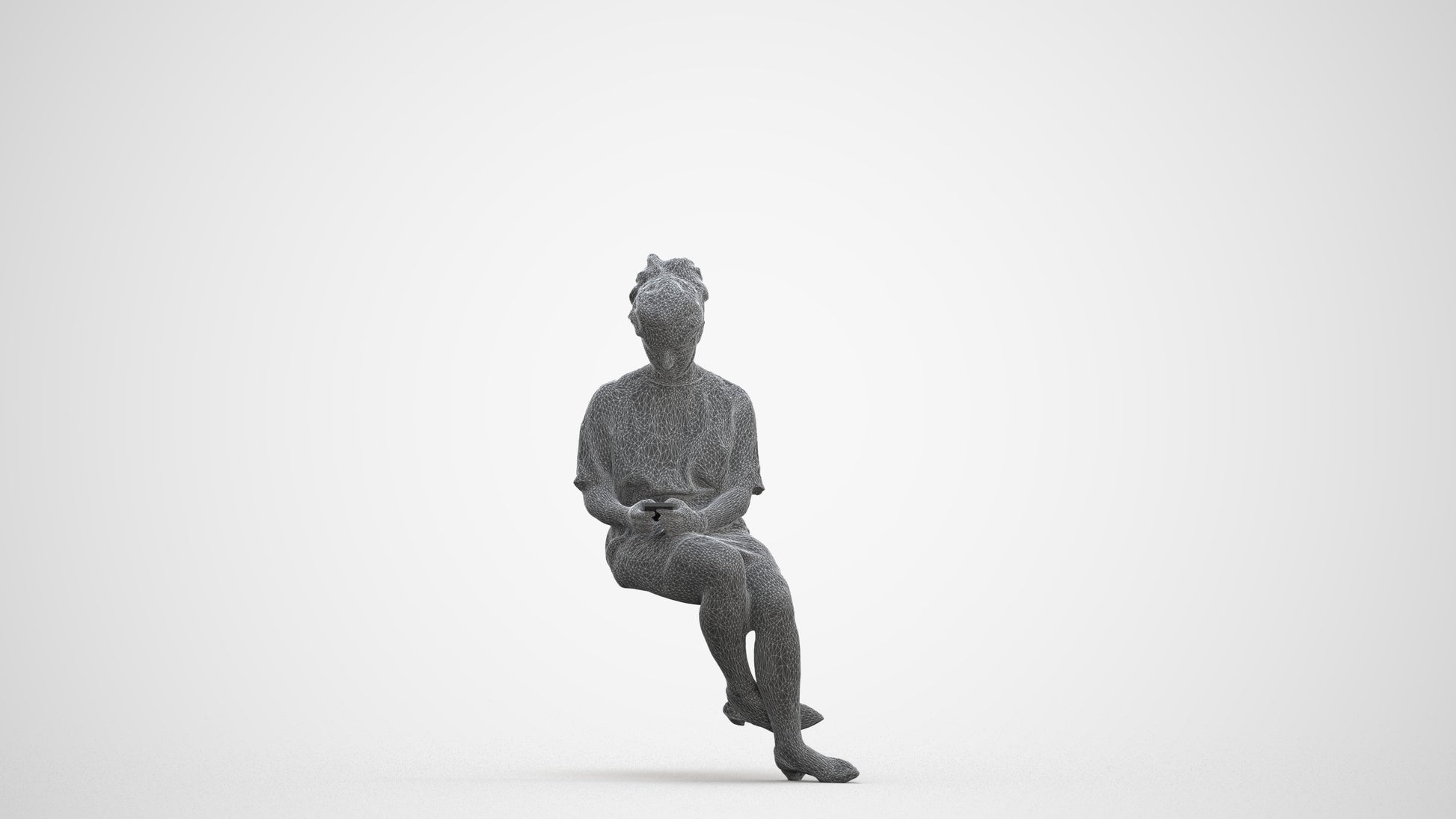 realistic 3D woman casual sitting, scanned archviz people for Blender and 3ds Max, three-quarter front view render