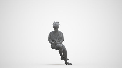 realistic 3D woman casual sitting, scanned archviz people for Blender and 3ds Max, three-quarter front view render