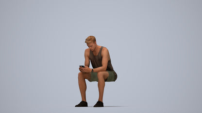 3D people model man casual sitting, scanned human for 3ds Max rendering, top-down view render