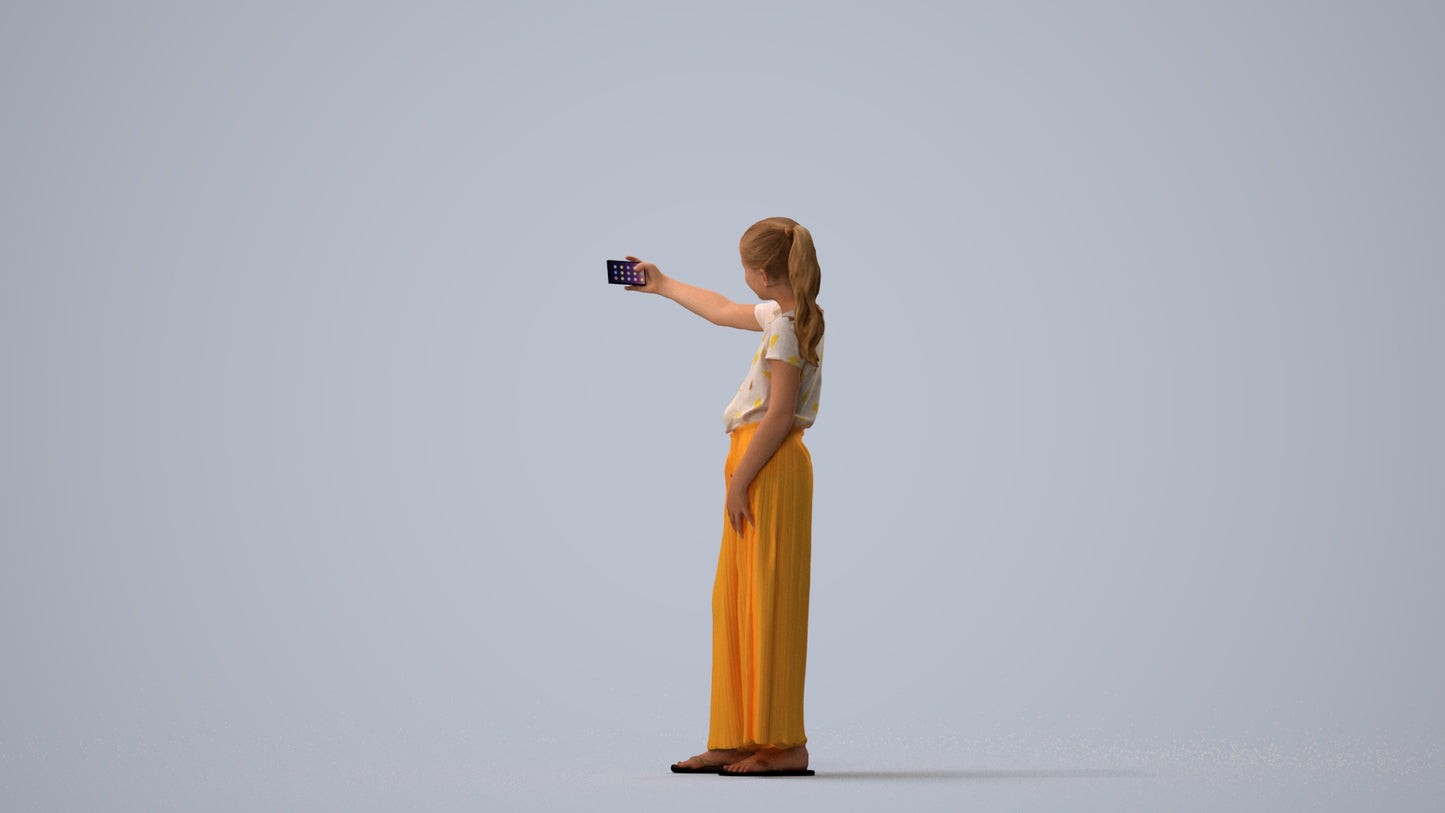 photogrammetry 3D girl casual kids, realistic human model archviz FBX, three-quarter view render