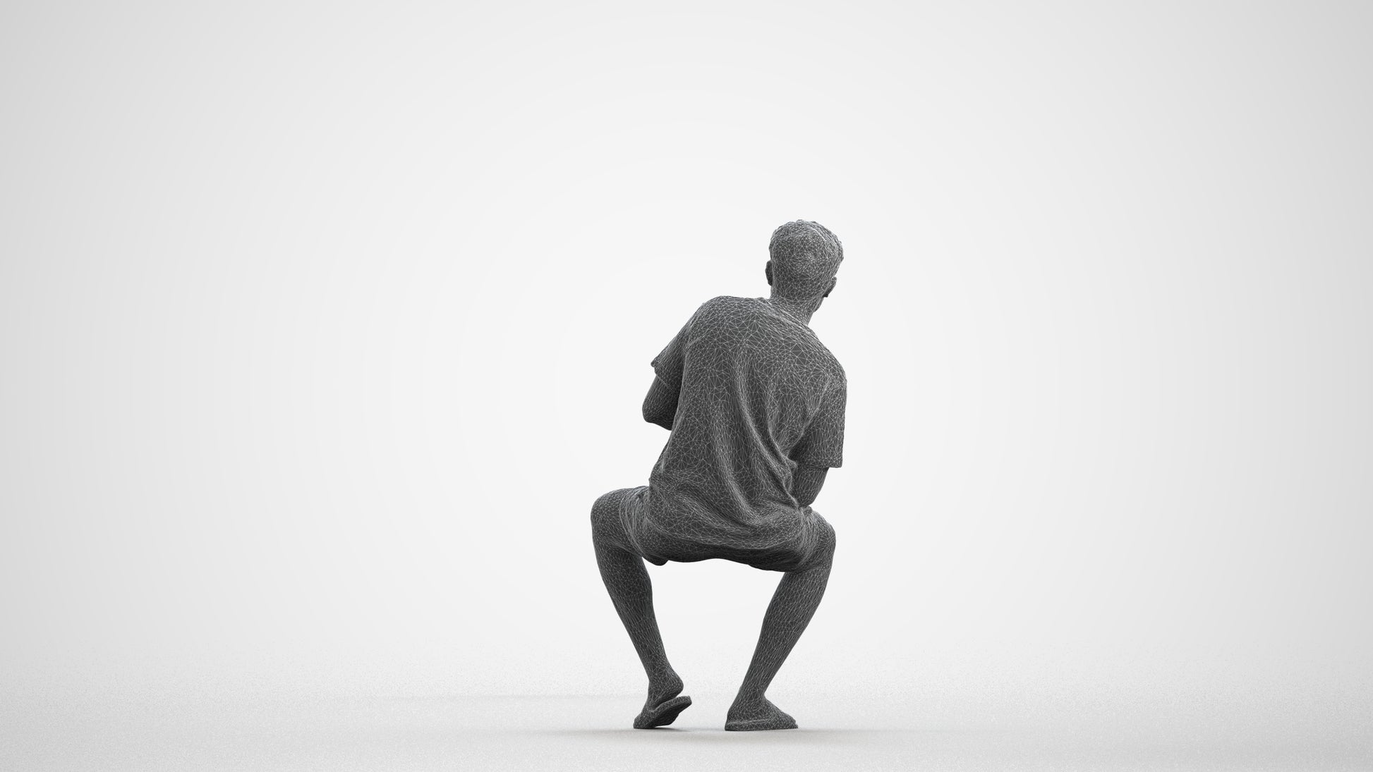realistic 3D human man casual sitting, archviz people FBX OBJ for Blender, wireframe front view