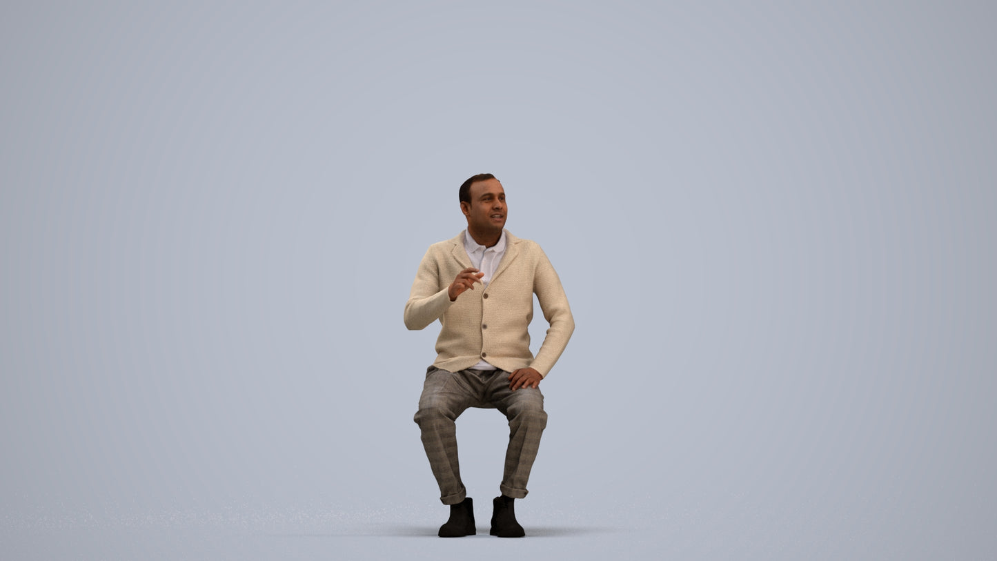3D scanned man sitting business, photorealistic archviz people for Enscape and SketchUp, standing pose render