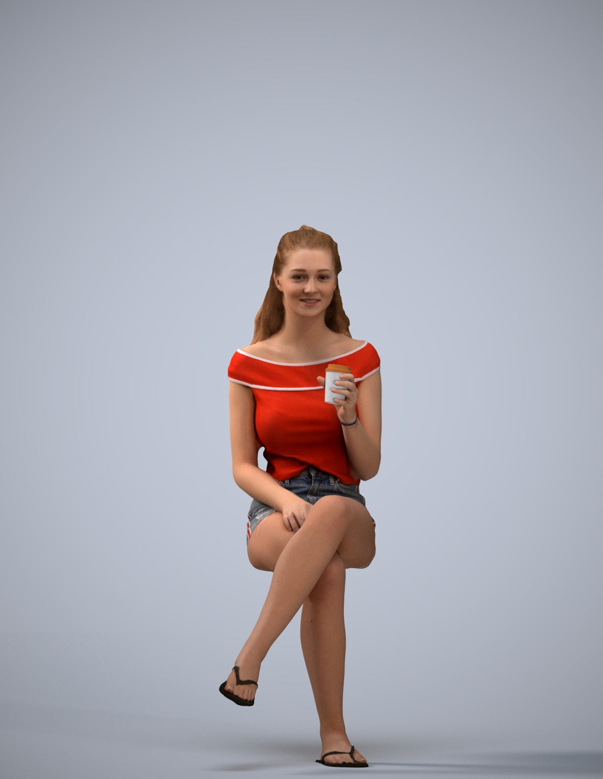 realistic 3D people girl casual sitting, render-ready for V-Ray and Corona, FBX OBJ