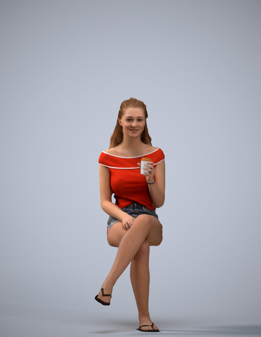 realistic 3D people girl casual sitting, render-ready for V-Ray and Corona, FBX OBJ